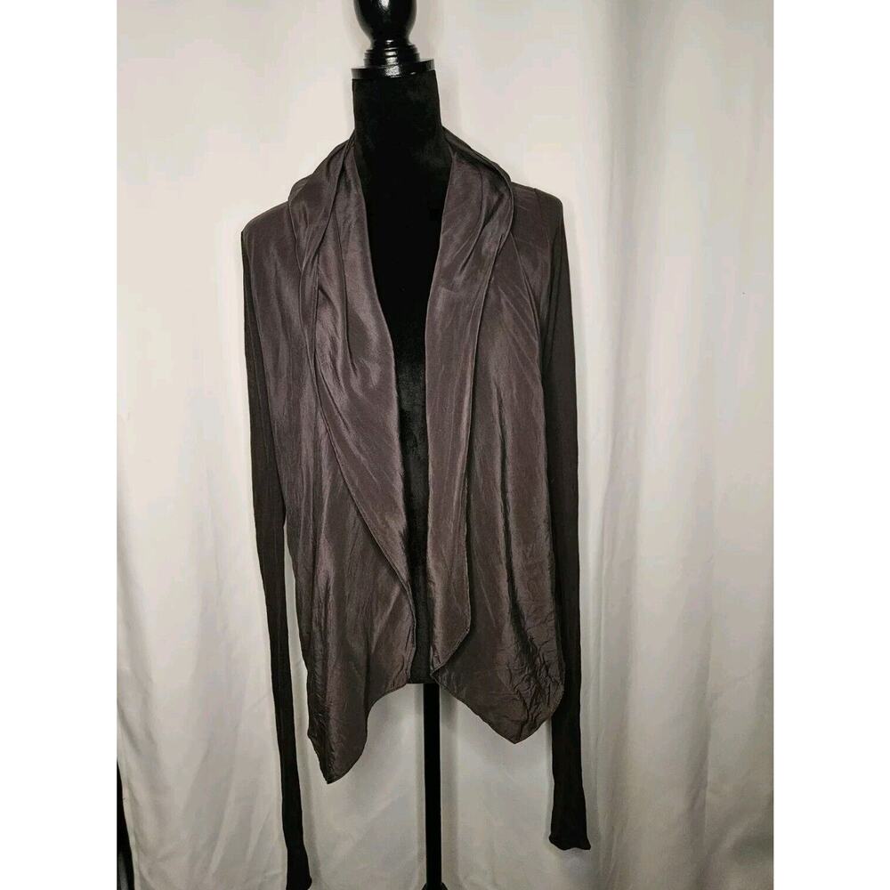 Lia Kes Gray Silk Asymmetrical Hooded Drape Cardigan XS High Fashion Lightweight